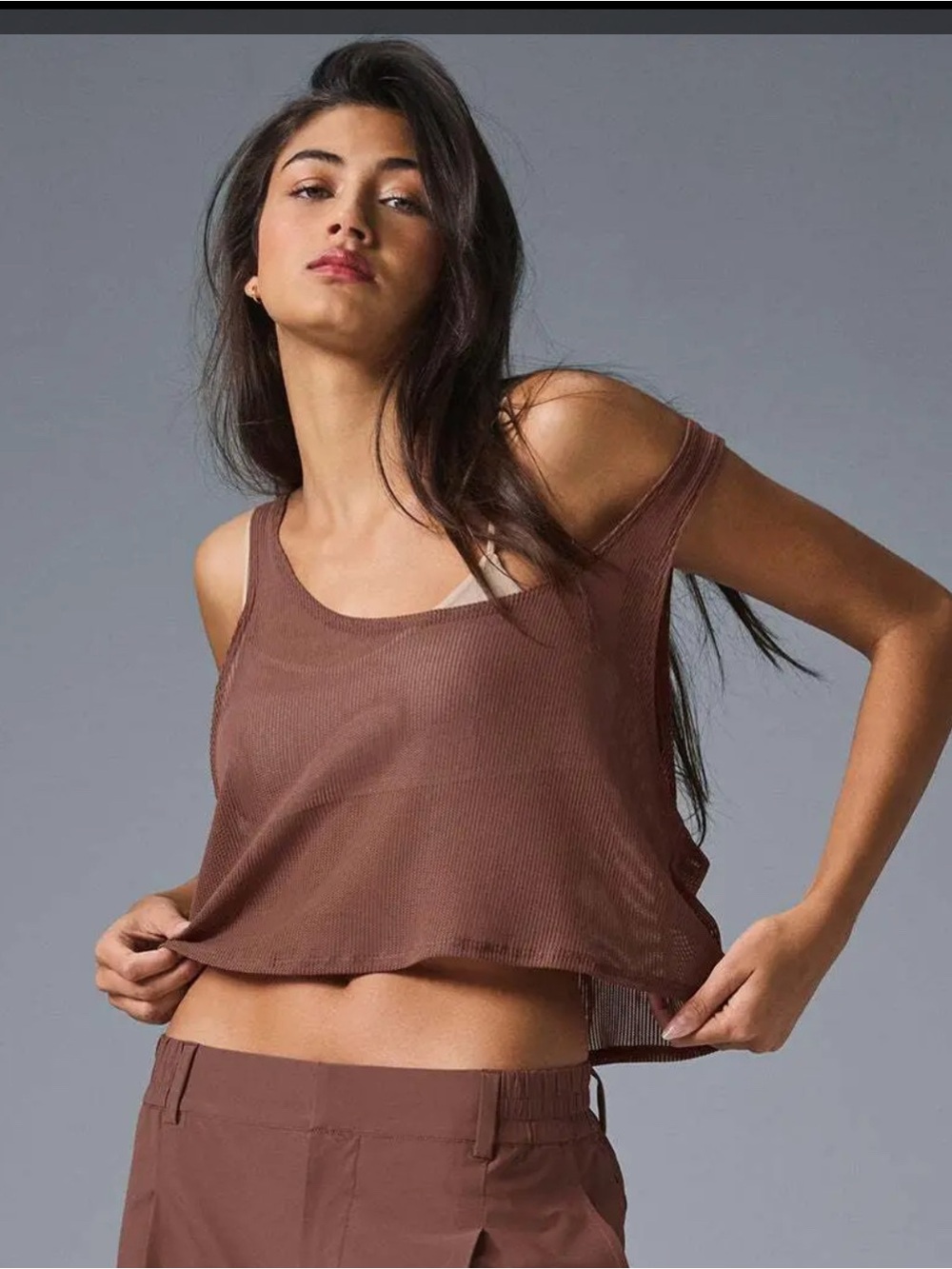 Alo yoga tropical nights mesh tank- chestnut
